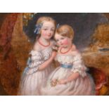 Early 19th Century English School. A Study of Two Sisters dressed in white with Blue Sashes and