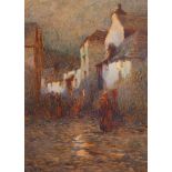 Herbert Edward Butler (1861-1931) British. “Polperro”, Figures in a Street, Watercolour, Signed, and