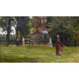 Circle of John Lavery (1856-1941) British. A Tennis Match, Oil on Board, Indistinctly Signed, 5.