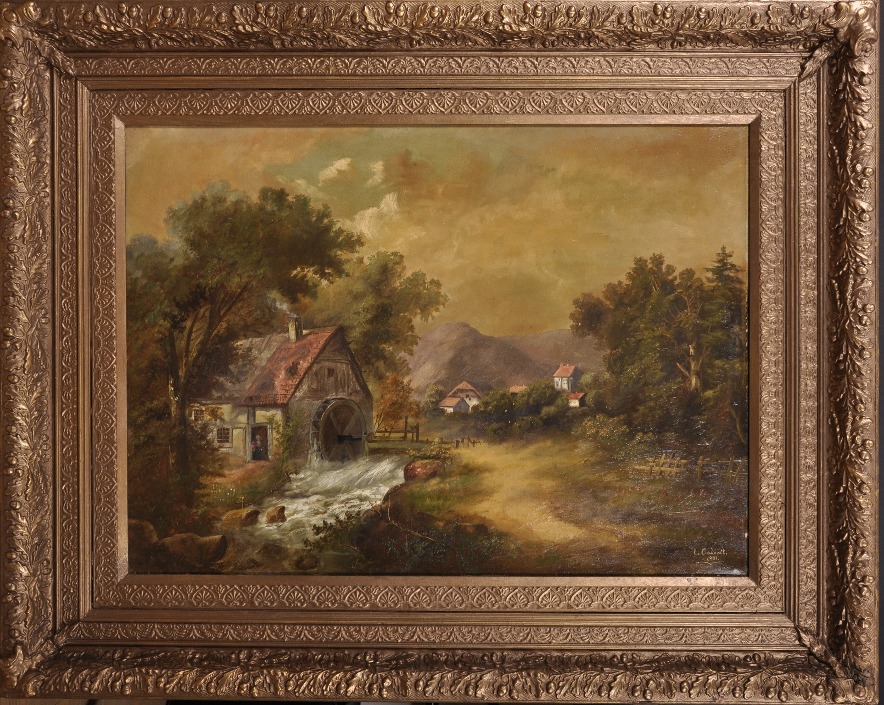 L… Calcott (19th – 20th Century) British. An Alpine Scene, with a Mill House, Oil on Canvas, - Image 3 of 7