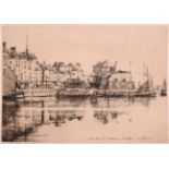 Eugene Bejot (1867-1931) French. “Le Quai Sainte Catherine – Honfleur”, Etching, Signed in Pencil,