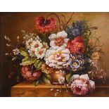 20th Century Continental School. Still Life of Flowers in an Urn, Oil on Panel, 8” x 10” (20.2 x