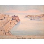 19th Century English School. “Entrance to the Grand Harbour, Malta 1883”, Watercolour, Inscribed