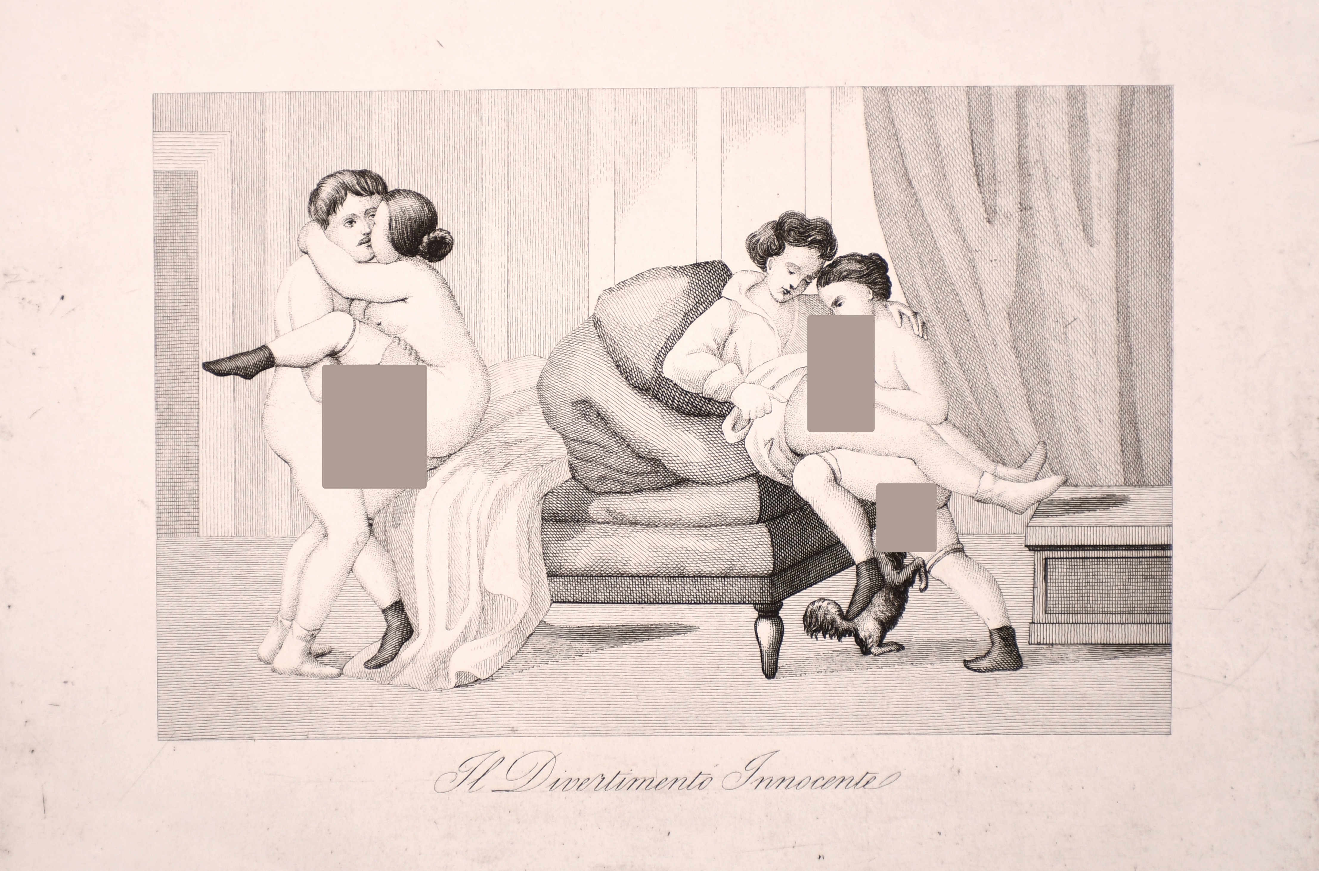 20th Century Spanish School. “La Rivista”, Engraving from an Erotic 18th Century set, Unframed, 5” x - Image 17 of 23