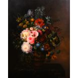 J… Hammel (20th Century) Continental. Still Life with a Profusion of Flowers in an Urn, Oil on