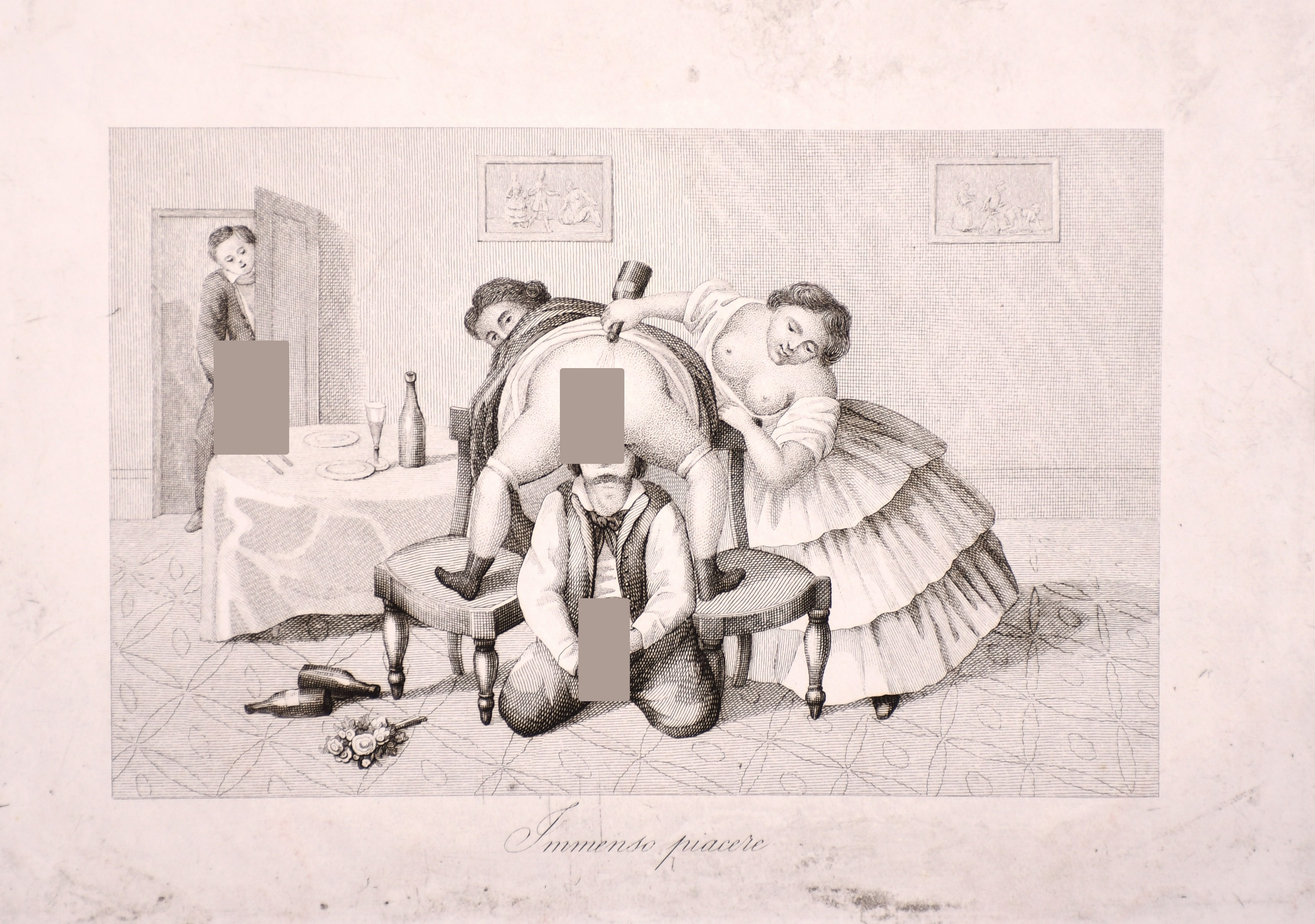 20th Century Spanish School. “La Rivista”, Engraving from an Erotic 18th Century set, Unframed, 5” x - Image 16 of 23