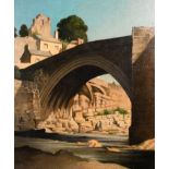 Bertram Nicholls (1883-1974) British. ‘The Bridge at Barnard Castle’, Oil on Canvas, Signed and