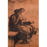Sir Hubert von Herkomer (1849-1914) British. Reading to Grandma, Engraving, 9.5” x 6.5” (24.2 x 16.
