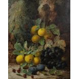 Oliver Clare (1853-1927) British. Still Life of Fruit on a Mossy Bank, Oil on Canvas, Signed, 20”
