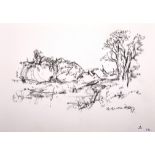 Adrian Hill (1895-1977) British. A Landscape, Charcoal, Signed and Dated ’77, Unframed, 8.25” x 11.