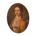 Early 18th Century English School. Bust Portrait of a Noblewoman, Oil on Copper, Oval,