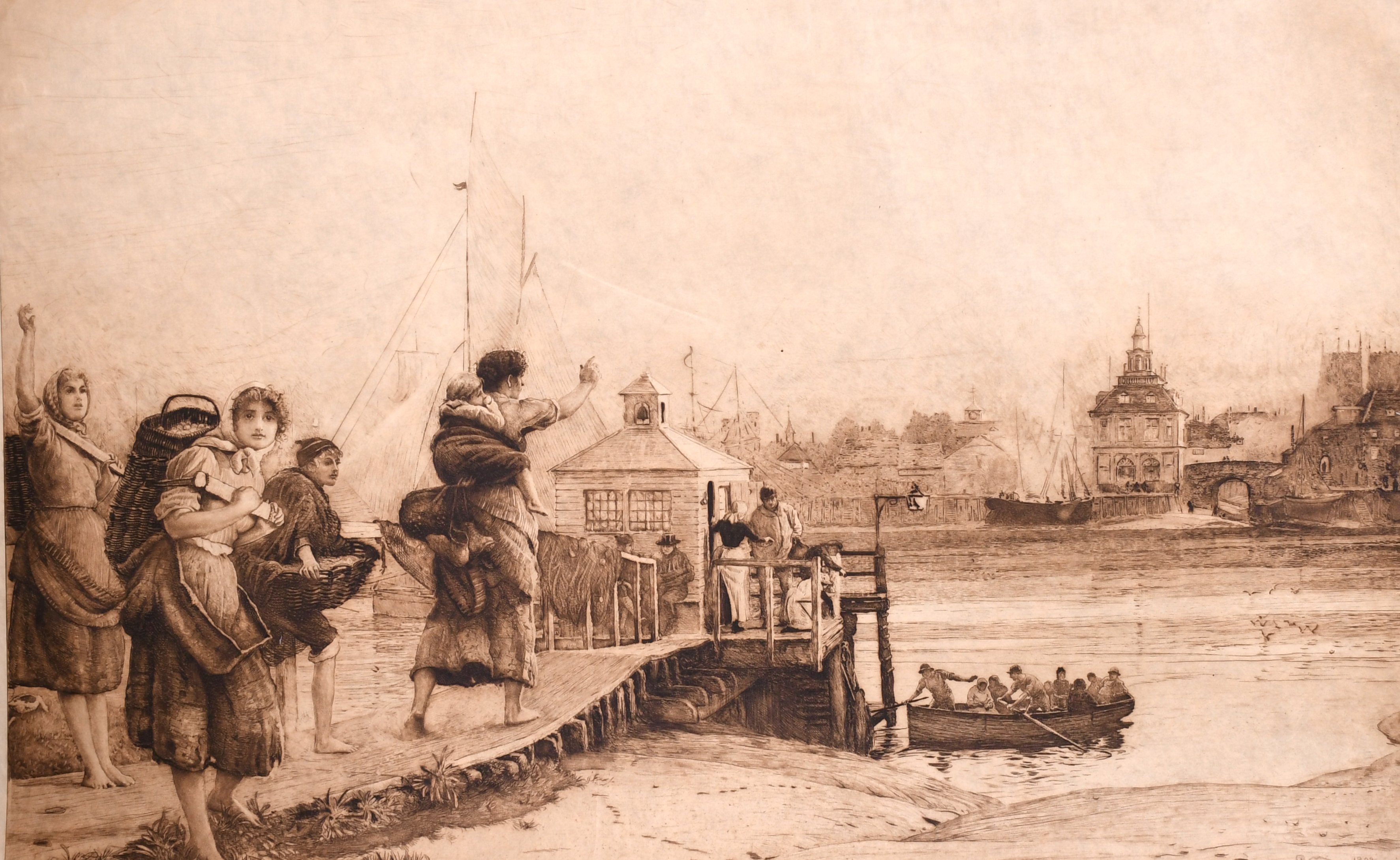 Robert Walker Macbeth (1848-1910) British. “Waiting for the Ferry”, Engraving, Unframed, 13.75” x