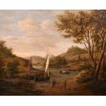 Attributed to Jan Griffier the Younger (c.1688-1773) Dutch. A River Scene with Boats, Figures and