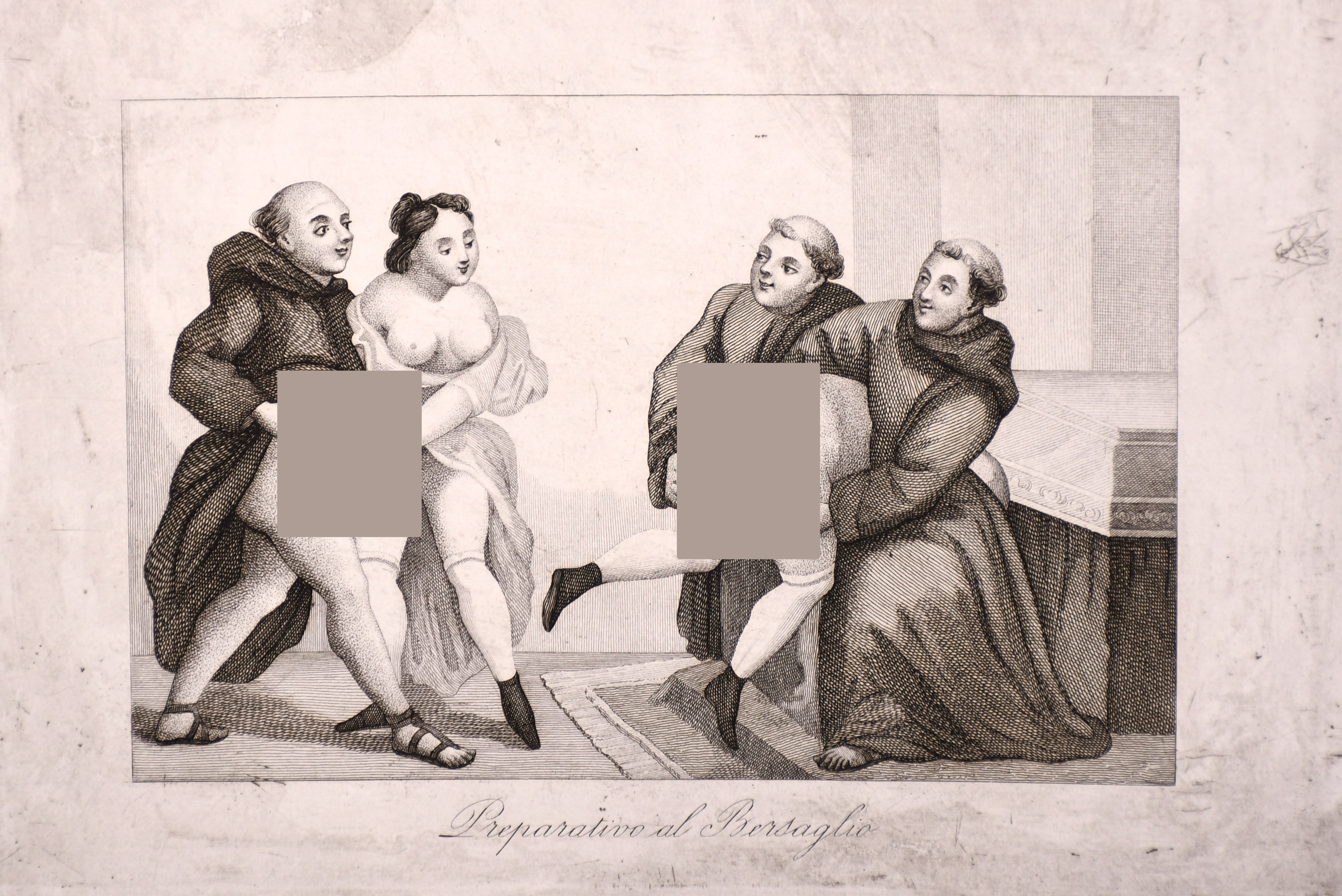 20th Century Spanish School. “La Rivista”, Engraving from an Erotic 18th Century set, Unframed, 5” x - Image 22 of 23