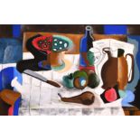 Stella Mertens (1896-1986) Belgian. Still Life of Fruit, Bottle and Jug, Oil on Canvas, Signed and