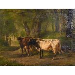 Constant Troyon (1810-1865) French. Cattle in a Wooded Landscape, Oil on Canvas, Signed, 19” x