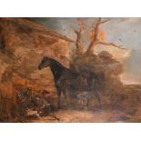 Early 19th Century English School. A Stable Scene with a Horse and a Young Boy and Dog, Oil on