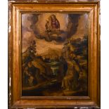 16th Century Spanish School. St Francis receiving the Stigmata, Oil on Panel, 31.25” x 25” (79.3 x