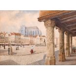 Albert H Findley (1880-1975) British. “L’Hotel de Ville, Beauvais”, with Figures in the Square,