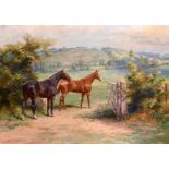 Martin Stainforth (1866-1957) British. “Ranksborough Gorse”, Horses by a Gate, Oil on Canvas,