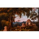 Circle of Andrew Nicholl (1804-1886) British. A Ceylonese Temple with Figures, Oil on Canvas, 11”