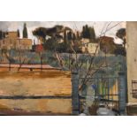 Ken Howard (1932- ) British. "Road to Fiesole (Florence)", Oil on canvas, Signed, and Inscribed on a