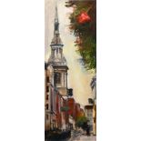 David Carr (1944-2009) British. "St. Mary le Bow", Oil on board, Signed, and Inscribed on reverse,