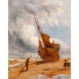 William Joseph Julius Caesar Bond (1833-1926) British. “The Fishing Boat”, Oil on Board, Signed, and