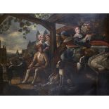 18th Century Dutch School. A Market Scene with Figures, Dogs and Game, Oil on Canvas, 43” x 57.5” (