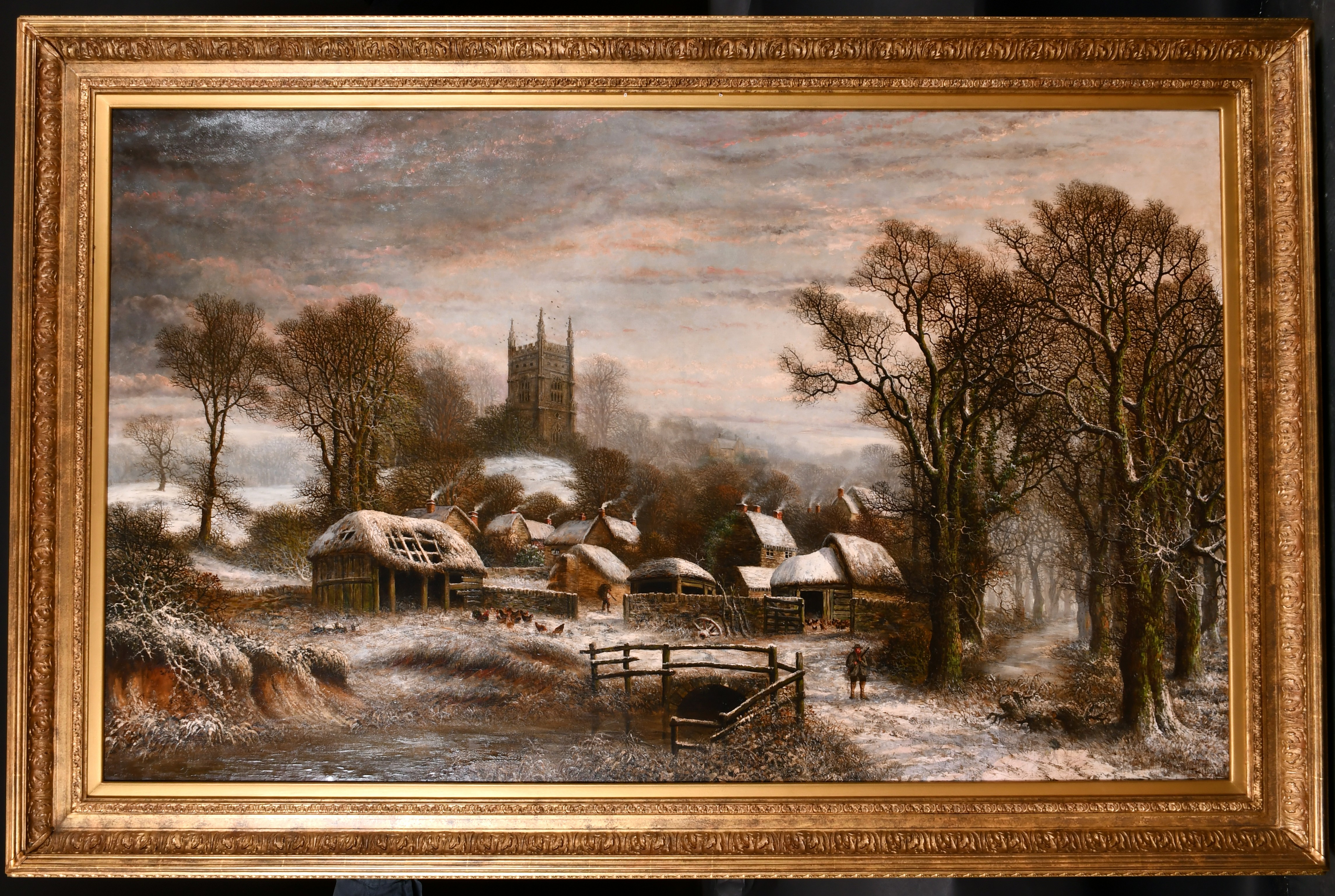 Charles Leaver (1824-1888) British. “Whiston, Northamptonshire”, A Winter Scene with Figures and - Image 2 of 5