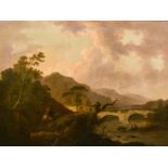 Attributed to Julius Caesar Ibbetson (1759-1817) British. A River Landscape with Figures on