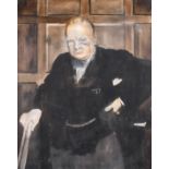 20th Century English School. A Portrait of Churchill, Oil on Canvas, Unframed, 40.25” x 32” (102.3 x