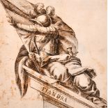 19th Century Italian School. Study of a Soldier with Flag ‘Fiandra’, Pen and Ink, 8.25” x 8.25” (