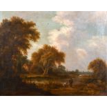J…Westall (19th Century) English School. A River Landscape with Boys Fishing, Oil on Canvas, Signed,