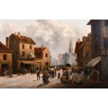 Anton Schoth (1859-1906) German. A Street Scene with Figures, Oil on Canvas, Signed, 12” x 18” (30.5