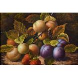 Manner of Oliver Clare (1853-1927) British. A Still Life of Fruit, Oil on Panel, 5” x 7” (12.7 x