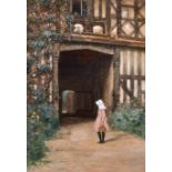 Robert W… Little (1854-1944) British. “Stokesay Castle (Shropshire)”, with a Young Girl at the