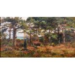 Theodore Hines (act.1876-1889) British. “In a Fir Wood, Studland, Dorset”, Oil on Canvas, Signed and