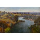 Miss Mabel Officer (20th Century). “On The Derwent, Tasmania” Oil on Canvas Artist’s Board, Signed