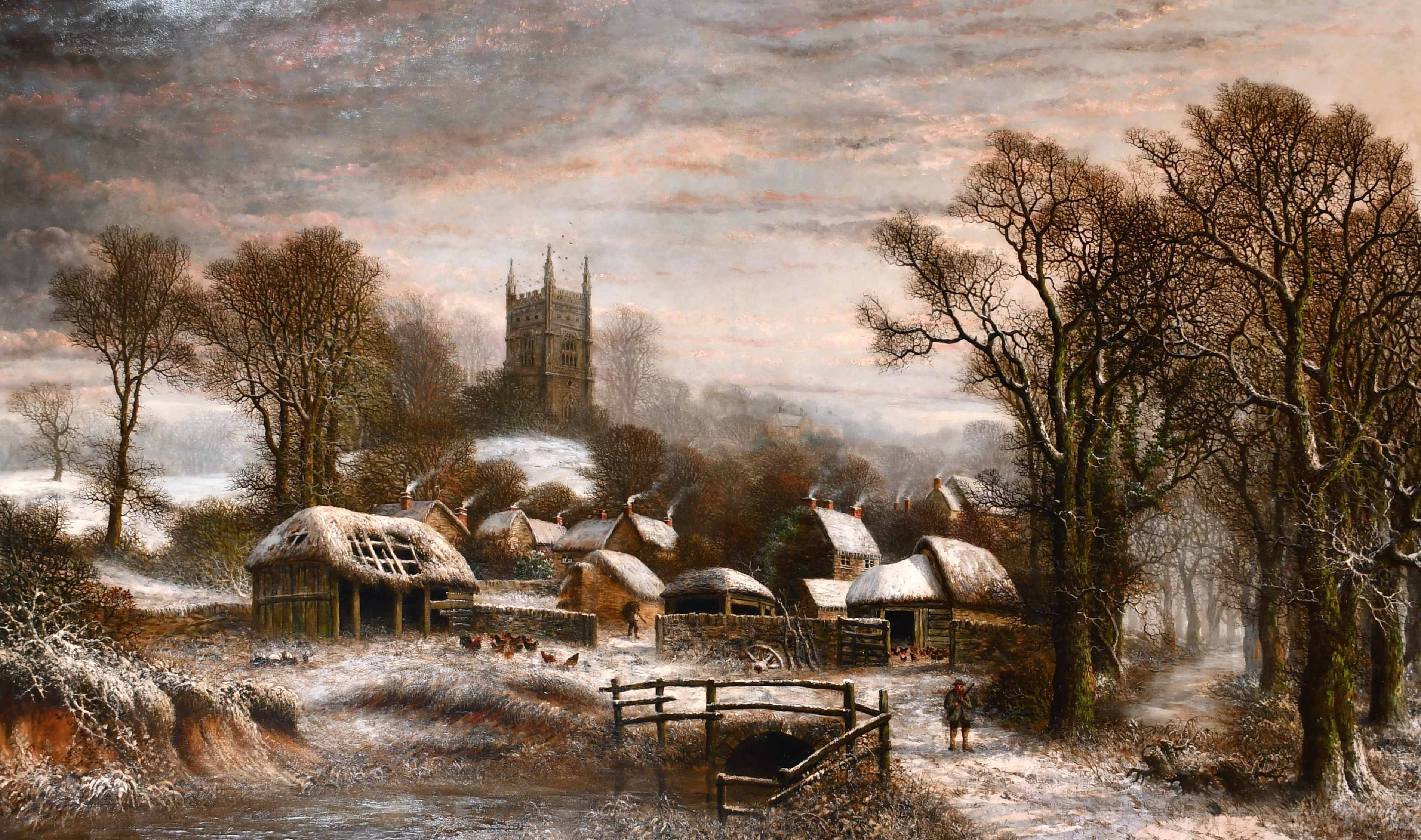 Charles Leaver (1824-1888) British. “Whiston, Northamptonshire”, A Winter Scene with Figures and