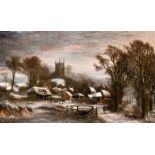 Charles Leaver (1824-1888) British. “Whiston, Northamptonshire”, A Winter Scene with Figures and