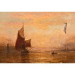 George Stainton (act.1860-1890) British. A Shipping Scene at Sunset, Oil on Canvas, Signed, 10” x