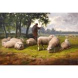 L… Van Leemputten (Early 20th Century) Dutch. A Shepherd and Flock, Oil on Canvas, Signed, 9.5” x