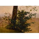 19th Century French School. "Study of a Tree and Sprouting Branches, with a Rolling Landscape and