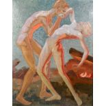 Alfred Muller-Holstein (1888-1961) German. Naked Figures by a Fire, Oil on canvas, Signed with