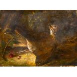 Circle of John Atkinson Grimshaw (1836-1893) British. “The Snared Thrush”, Oil on Board, Inscribed