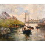 Early 20th Century English School. A River Scene with Moored Boats, Oil on Board, 24” x 30” (61 x