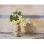 Dorothy Nesbitt (1895-1971) British. “Primroses”, Still Life of Flowers in a Vase, Oil on Canvas