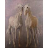 Ricardo Arenys (1914-1977) Spanish. ‘White Stallions’, Oil on Canvas, Signed, 36” x 28.5” (91.5 x