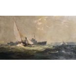 Leslie Arthur Wilcox (1904-1982) British. ‘Yacht Passing a Naval Frigate’, Oil on Canvas, Signed,